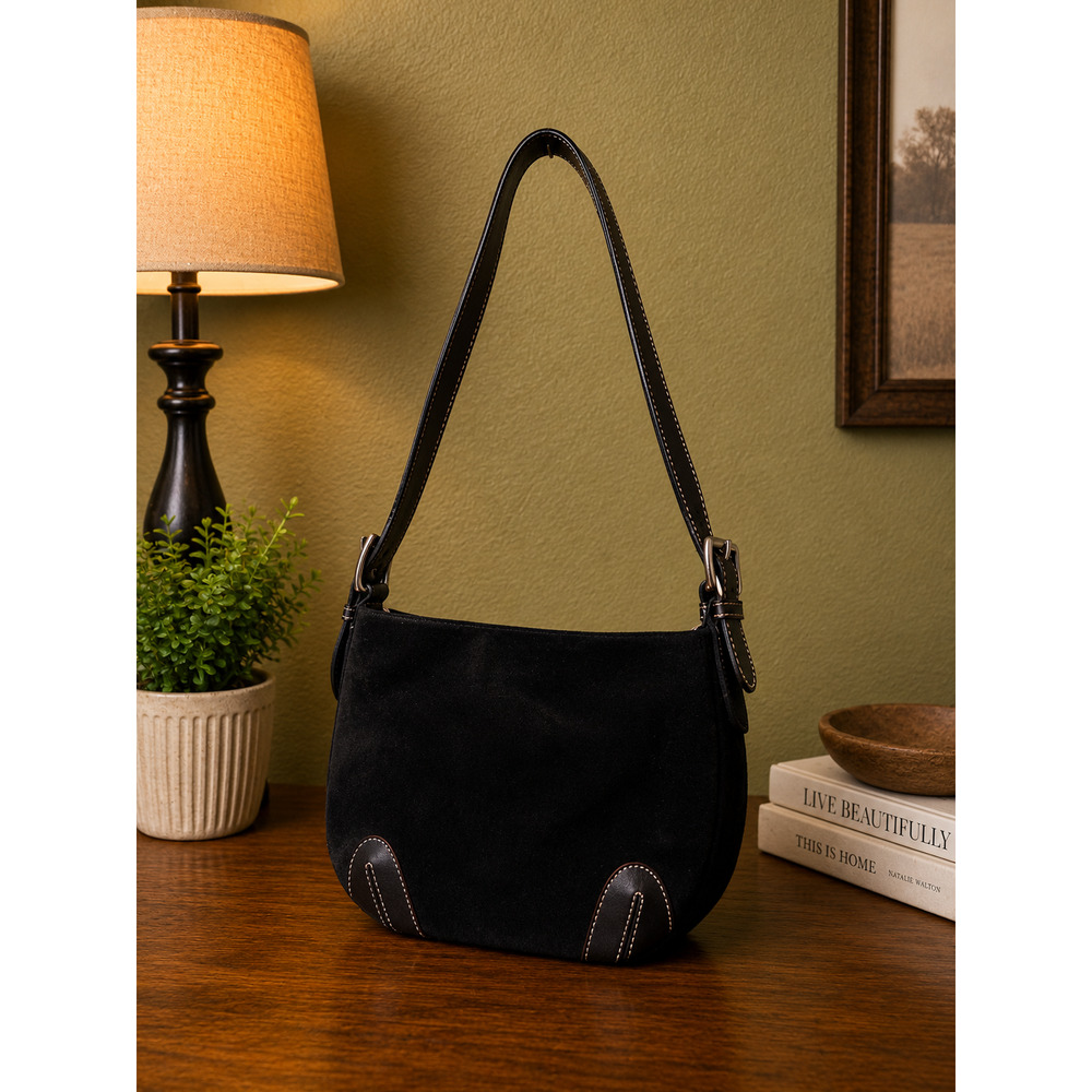 Preston & York Navy Suede and leather bucket purse